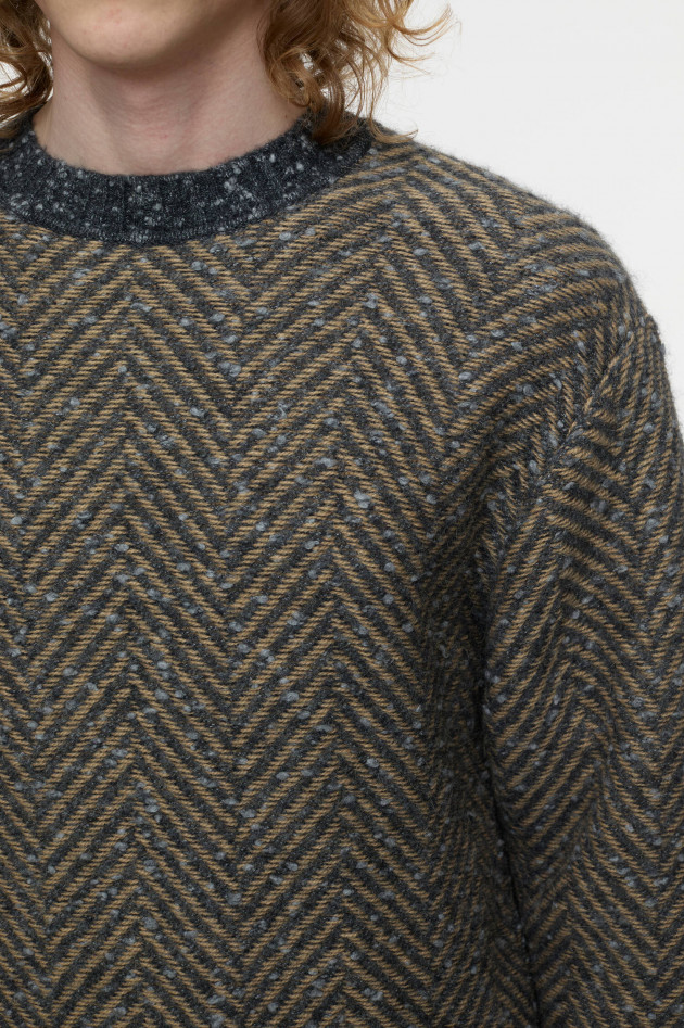 Closed Pullover in Khaki/Grau gemustert