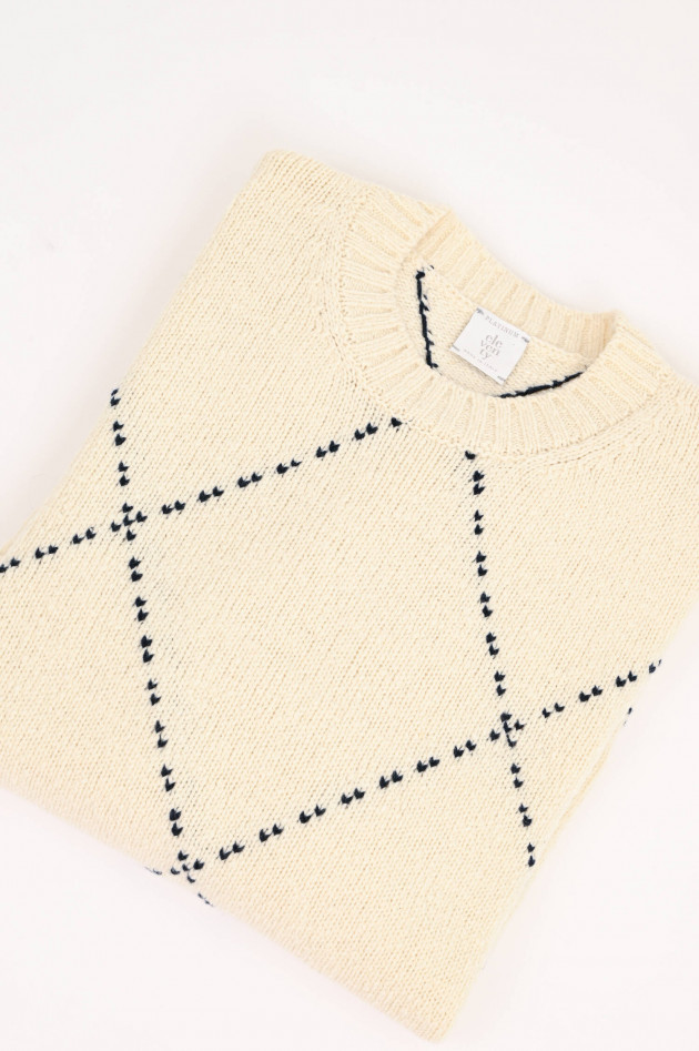 Eleventy Wollpullover in Creme/Navy gemustert