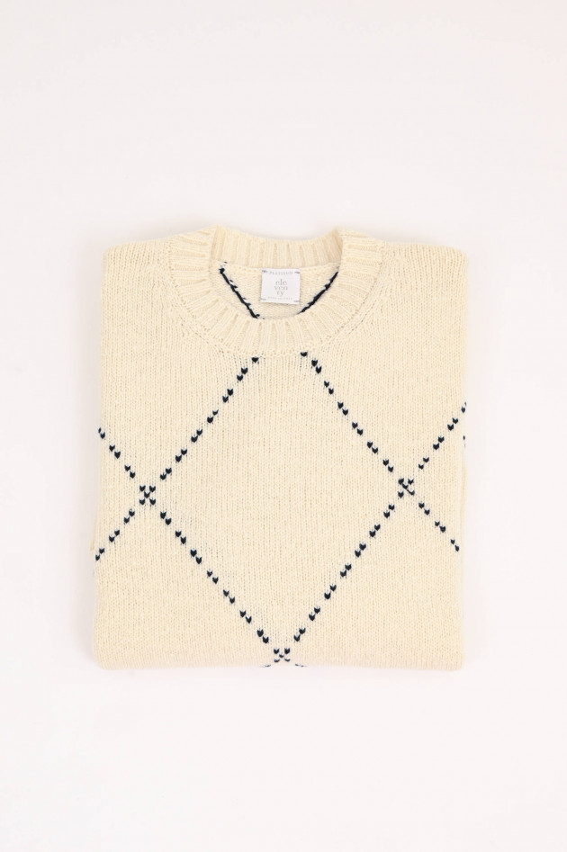 Eleventy Wollpullover in Creme/Navy gemustert