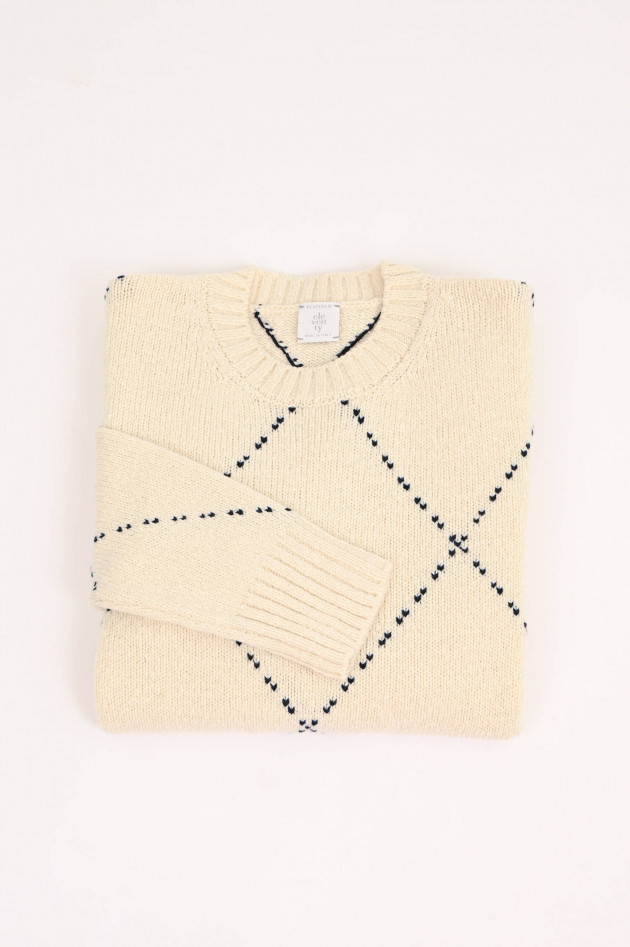 Eleventy Wollpullover in Creme/Navy gemustert