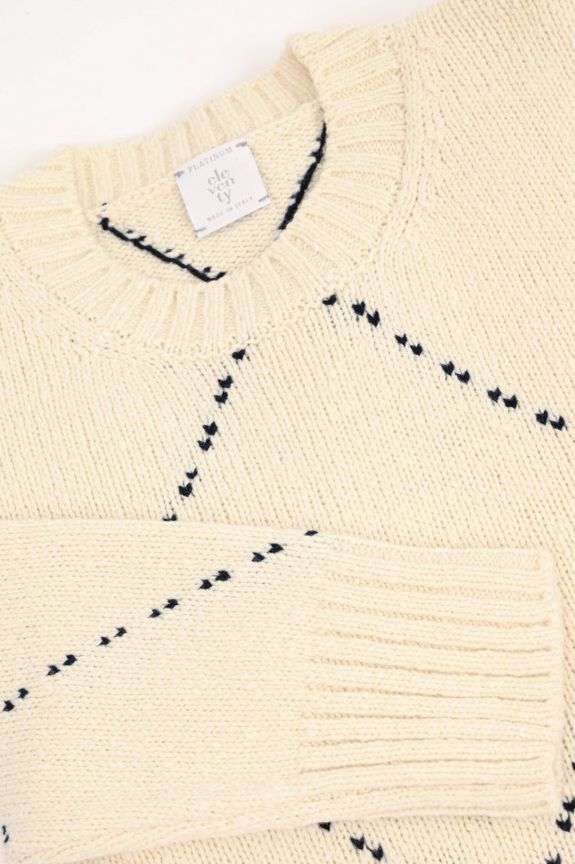 Eleventy Wollpullover in Creme/Navy gemustert