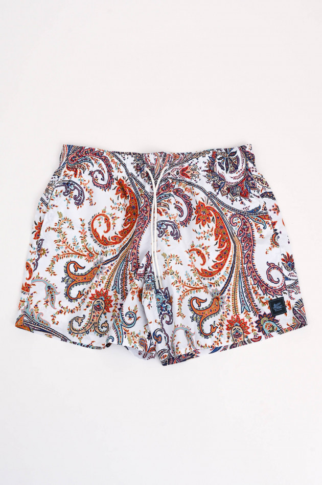 Etro Badehose mit Paisley Print in Weiß/Multicolor