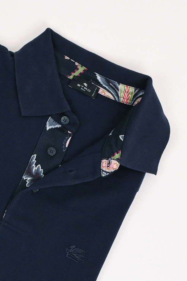 Etro Kurzarm-Polo mit gemustertem Kragen in Navy/Bunt