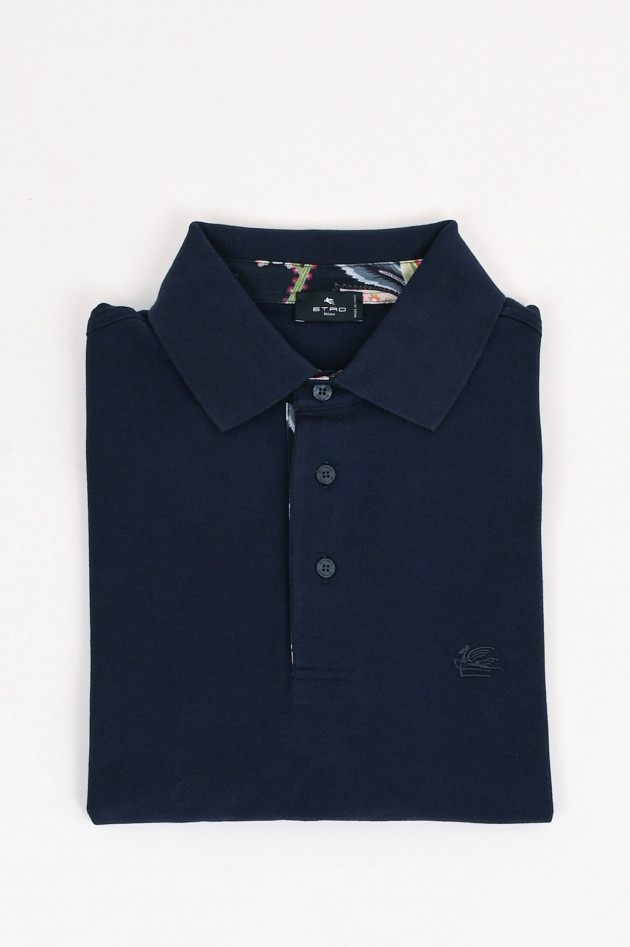 Etro Kurzarm-Polo mit gemustertem Kragen in Navy/Bunt