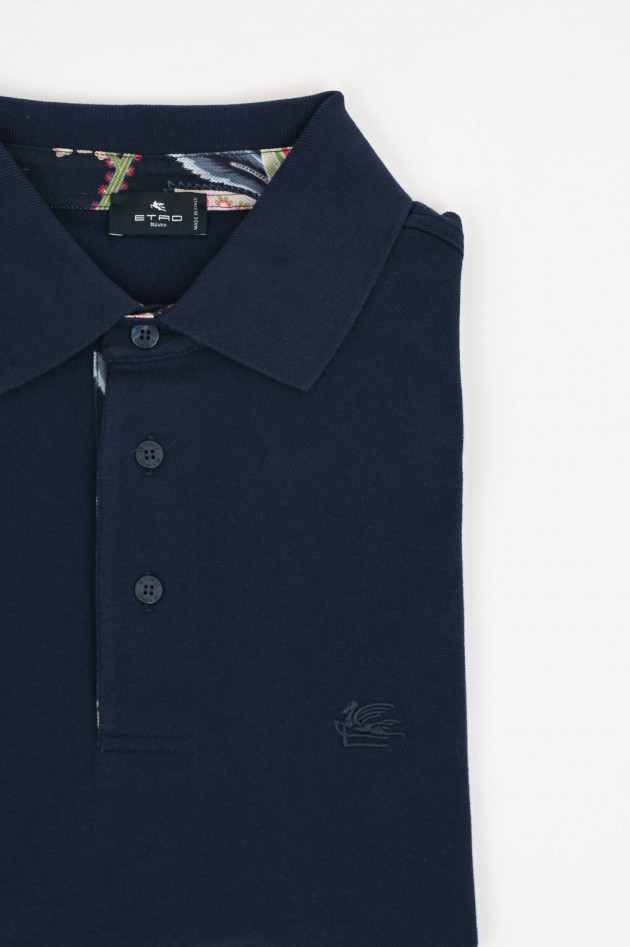 Etro Kurzarm-Polo mit gemustertem Kragen in Navy/Bunt