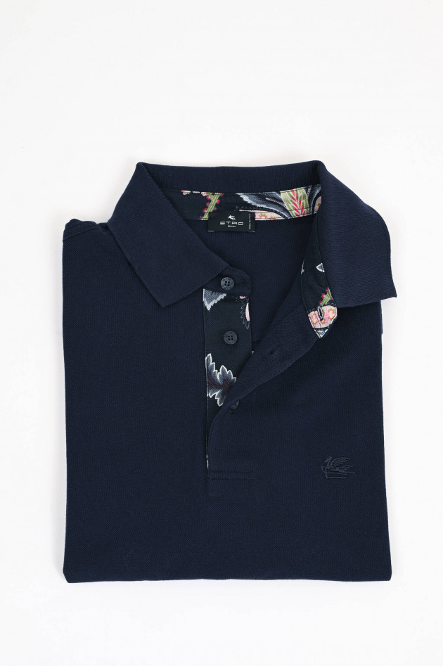 Etro Kurzarm-Polo mit gemustertem Kragen in Navy/Bunt