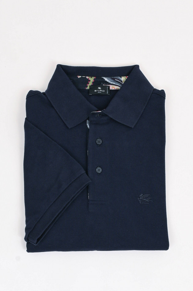 Etro Kurzarm-Polo mit gemustertem Kragen in Navy/Bunt