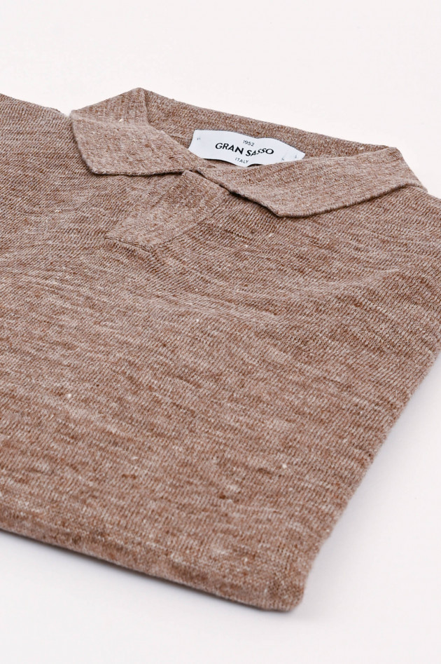 Gran Sasso Poloshirt aus Baumwoll-Leinen-Mix in braun meliert