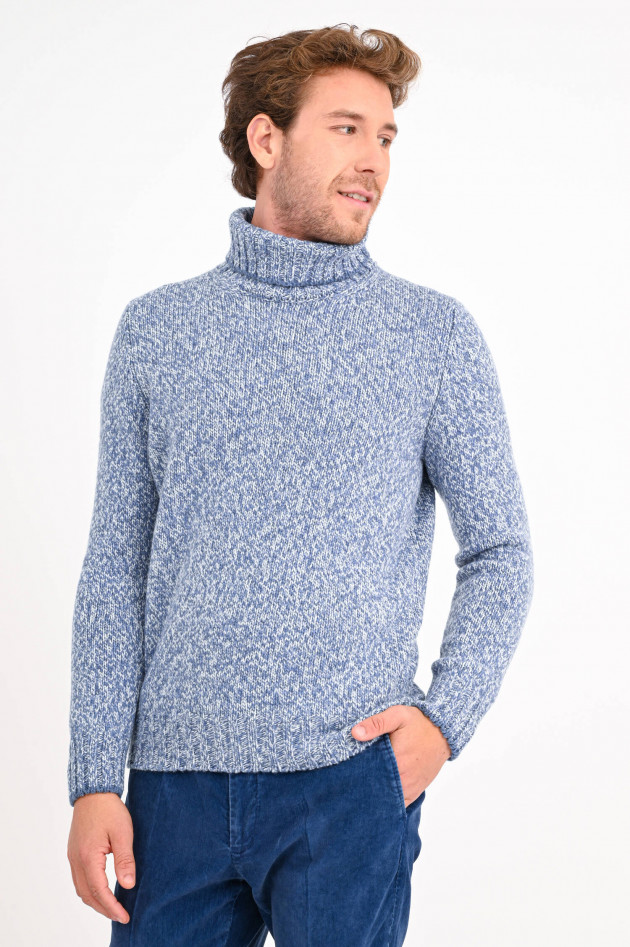 Gran Sasso Melierter Rollkragenpullover in Jeansblau/Weiß