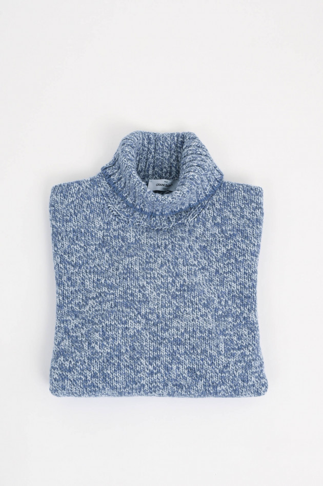 Gran Sasso Melierter Rollkragenpullover in Jeansblau/Weiß