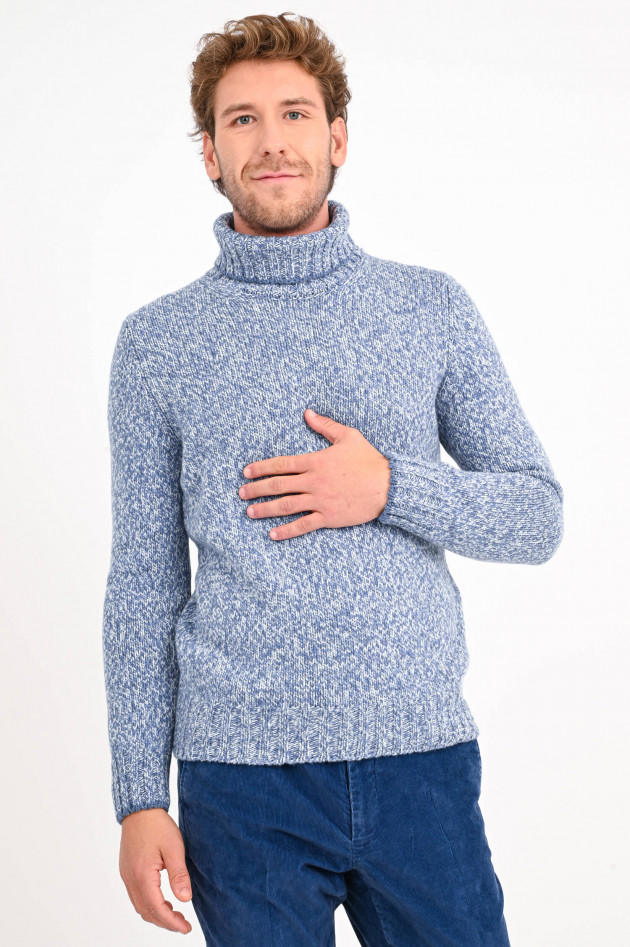 Gran Sasso Melierter Rollkragenpullover in Jeansblau/Weiß