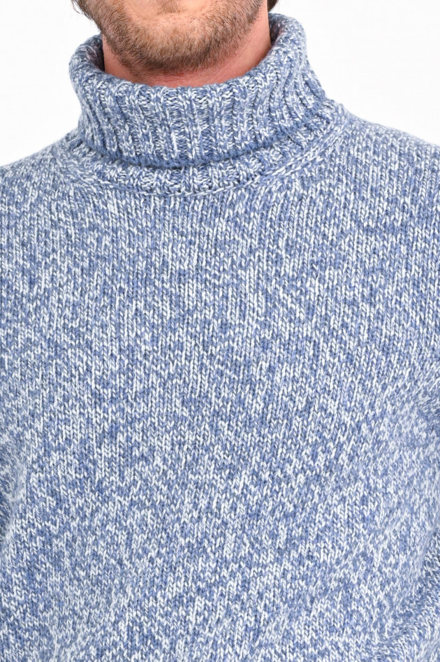 Gran Sasso Melierter Rollkragenpullover in Jeansblau/Weiß