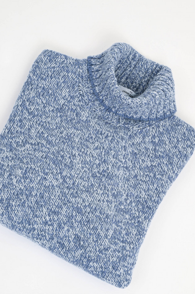 Gran Sasso Melierter Rollkragenpullover in Jeansblau/Weiß