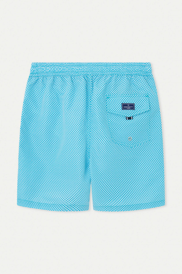 Hackett London Badeshorts mit Print in Türkis/Weiß