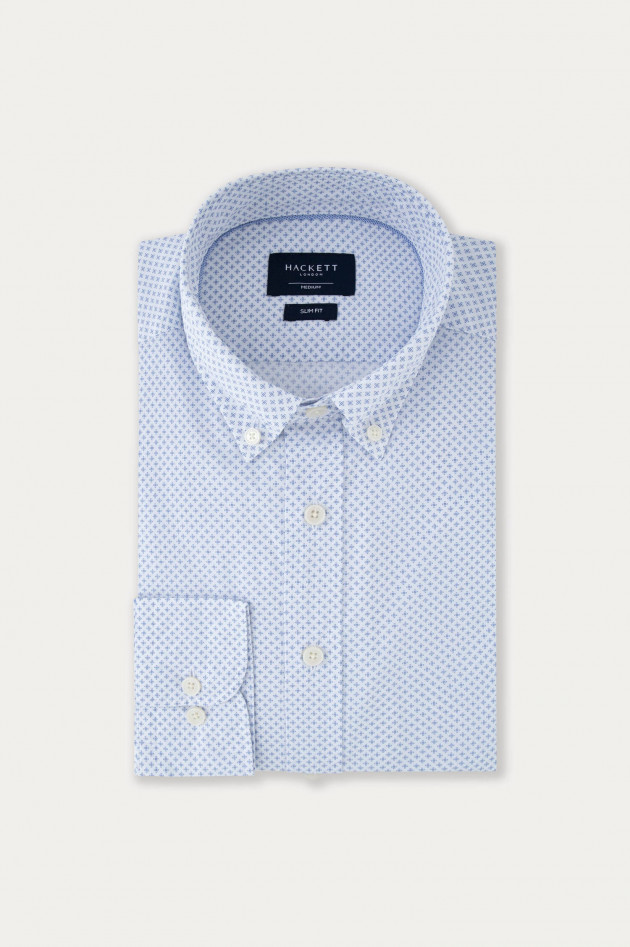 Hackett London Baumwollhemd mit Print Weiß/Hellblau