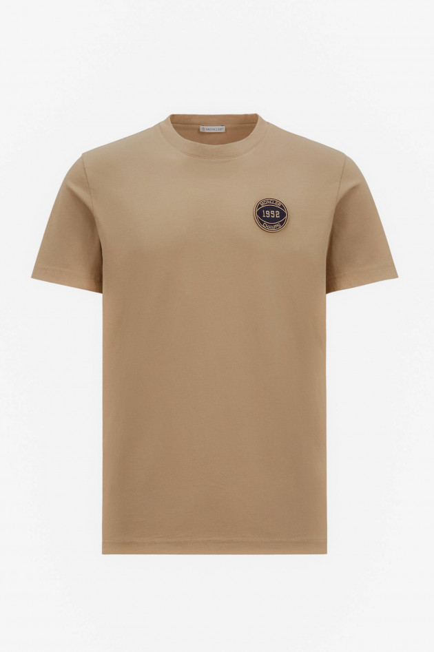 Moncler T-Shirt mit Patch in Dunkelbeige