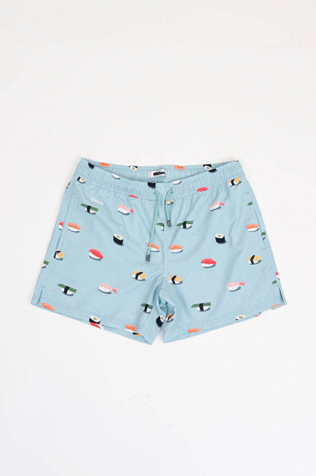 Nikben Badehose mit Sushi-Print in Hellblau