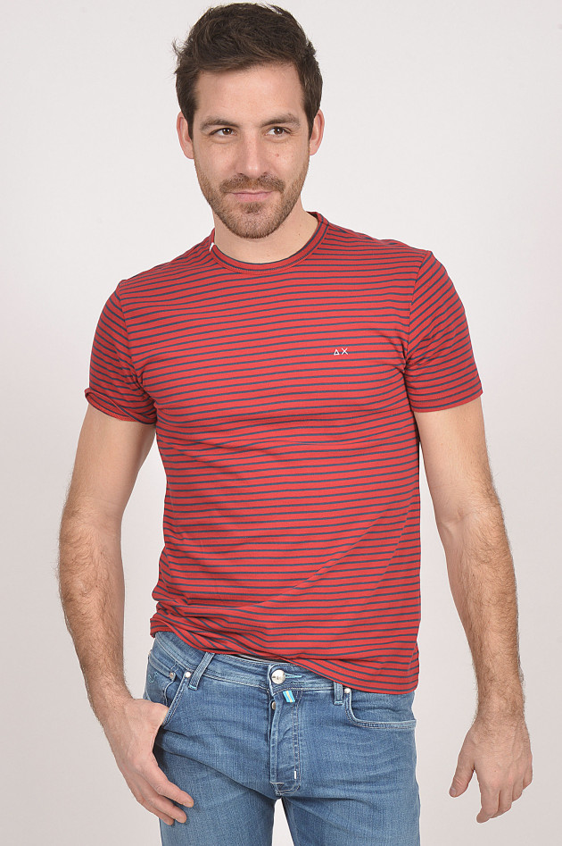 Sun68   T-Shirt in Rot/Blau gestreift