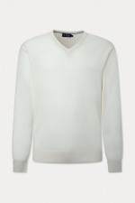 Baumwoll-Cashmere Pullover mit Patches in Weiß