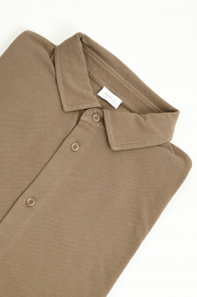 Langarm Polo-Shirt in Taupe