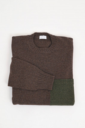 Cashmere-Strickpullover in Braun/Oliv