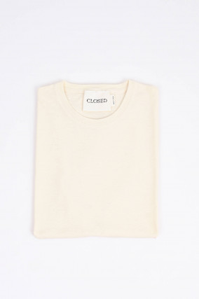 T-Shirt mit Logo-Stickerei in Creme