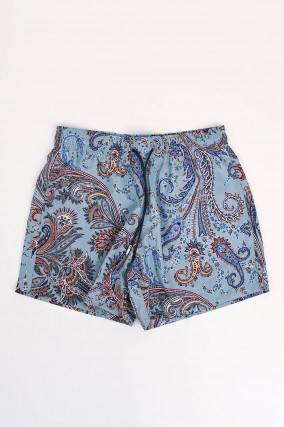 Badehose mit Paisley Print in Hellblau/Multicolor