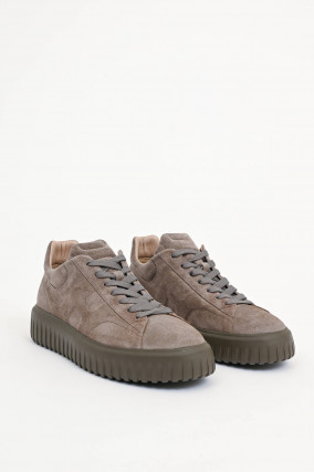 Veloursleder-Sneaker H-STRIPES ALLACCIATO in Taupe