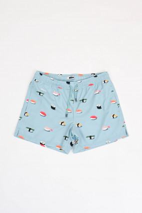 Badehose mit Sushi-Print in Hellblau